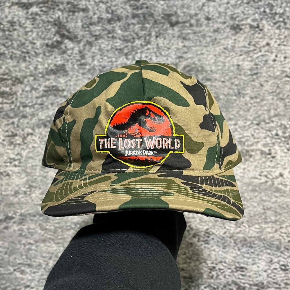 Vintage Jurassic Park The Lost World Camo Snapback Hat 1997 Adjustable Cap
